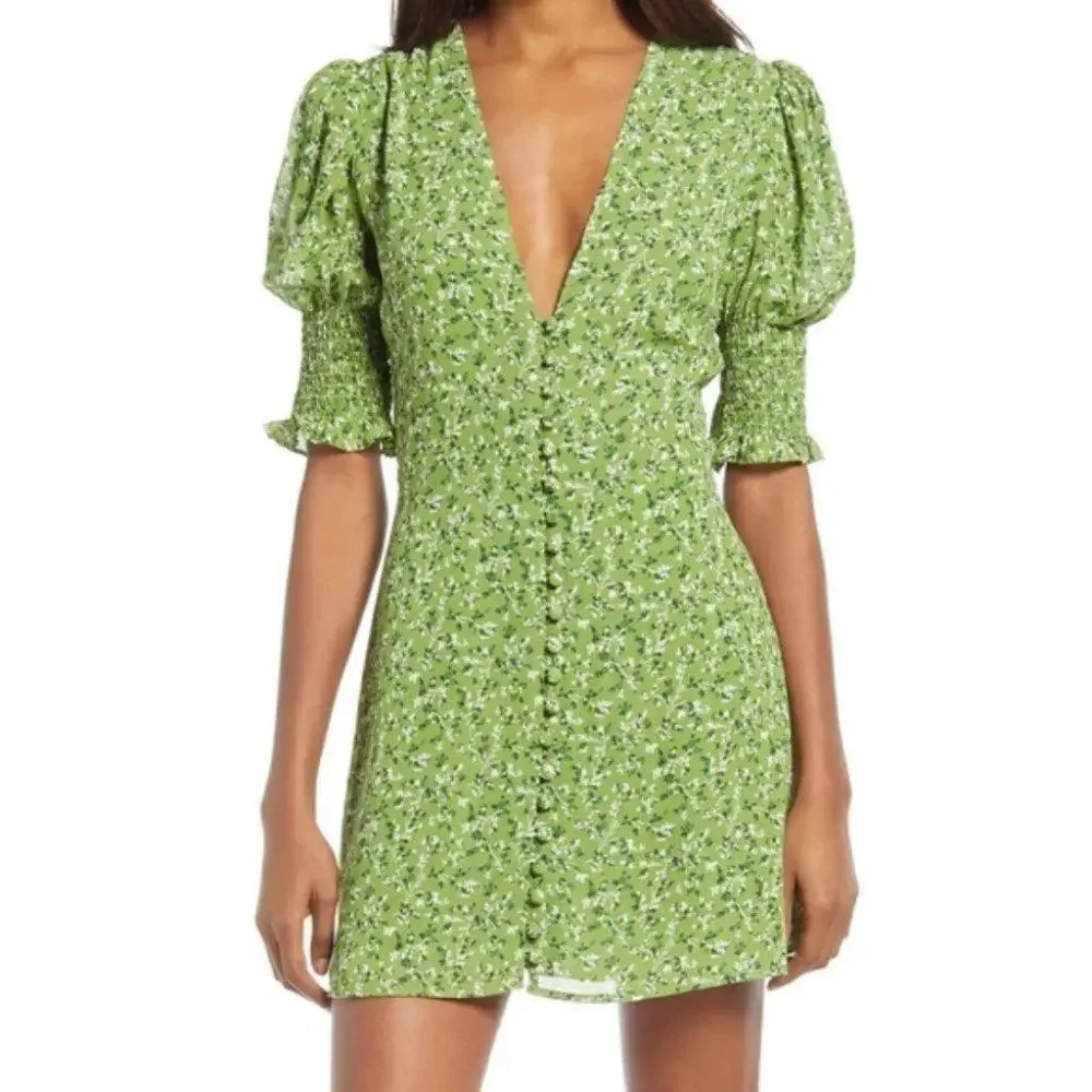 Reformation Green Floral Mini Dress - Picture 2 of 11